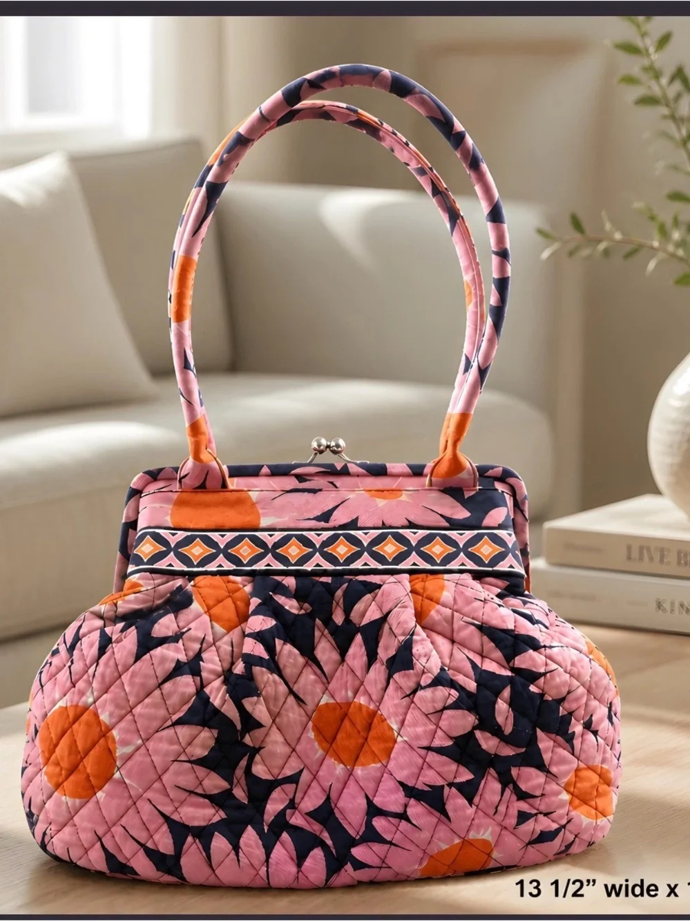 Vera Bradley Hello Dahlia Kiss Lock Frame Handbag Pink Floral Quilted Purse